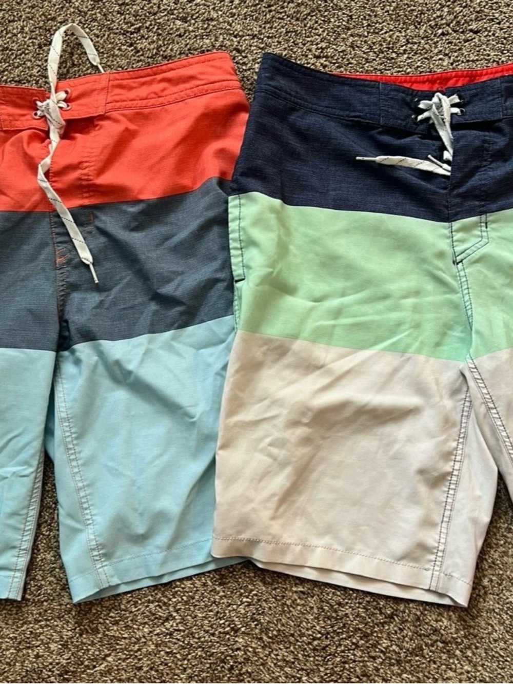 Goodfellow & Co Colorblock Board Shorts in Coral, Navy, Mint, Light Gray